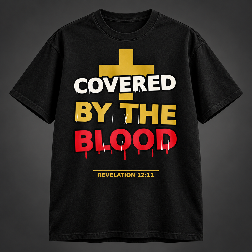 Covered by the Blood black tee