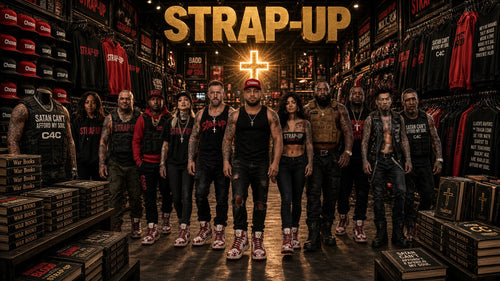 Blood Covered Snapback — Strap-Up crew wearing the collection